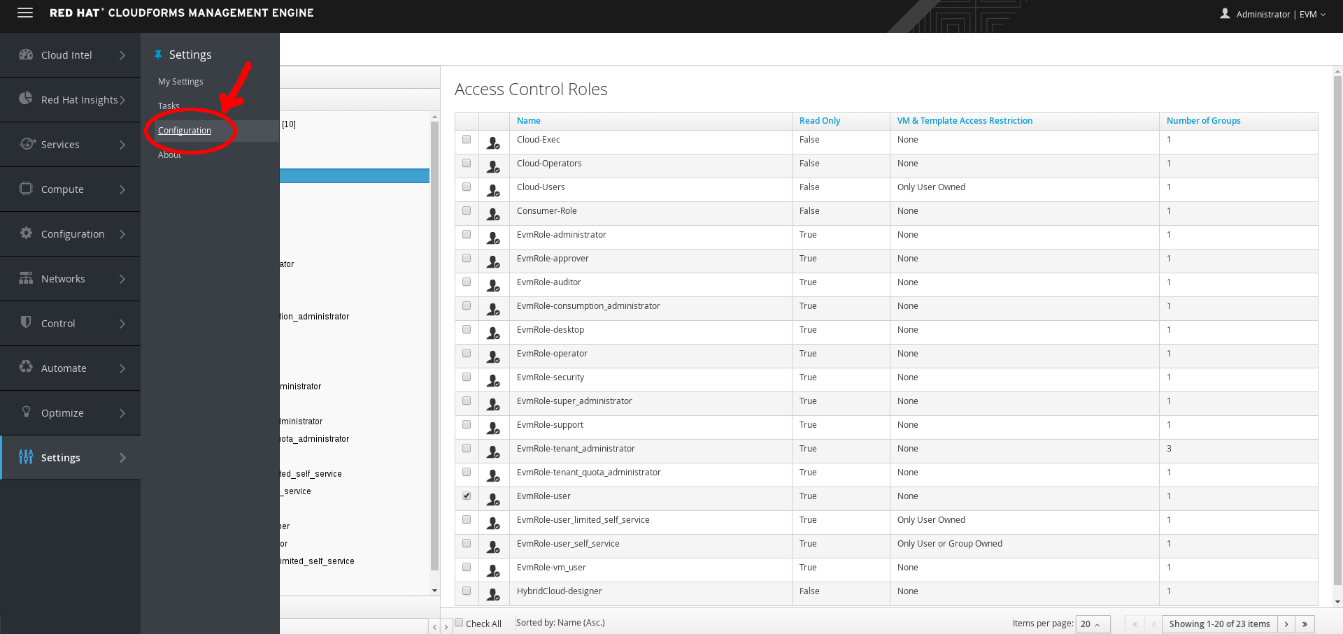 CloudForms Top Window Navigation VM Providers